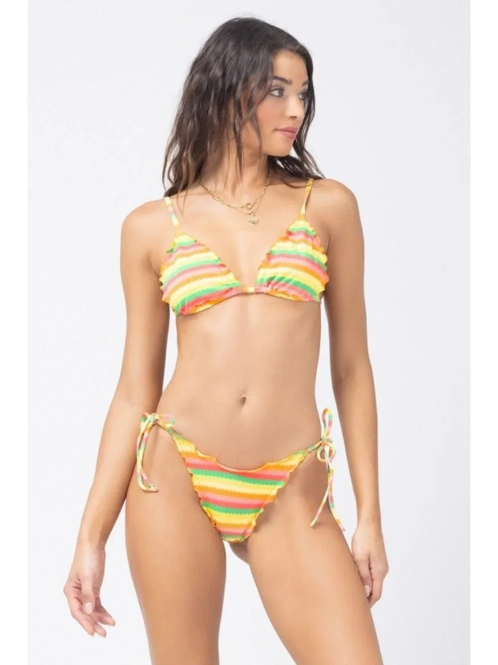 L*Space Women's Roger Bitsy Bikini Bottoms in Under The Sun Stripe New